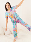 Snoopy Colourful Checkerboard Button Down Pyjama Set - Multi Color