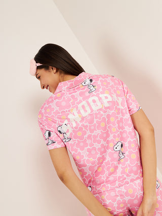 Snoopy Blooms Button Down Shorts Set