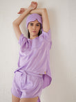 Luxe Round Neck Pocket Shorts Set - Purple